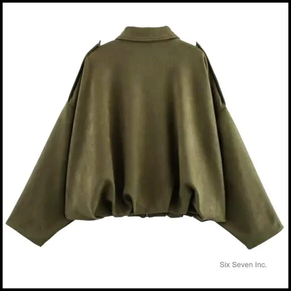 Faux Suede Bomber Jacket Oversized Pilot Coat Streetwear Zip Up Outerwear - Picture 5 of 7